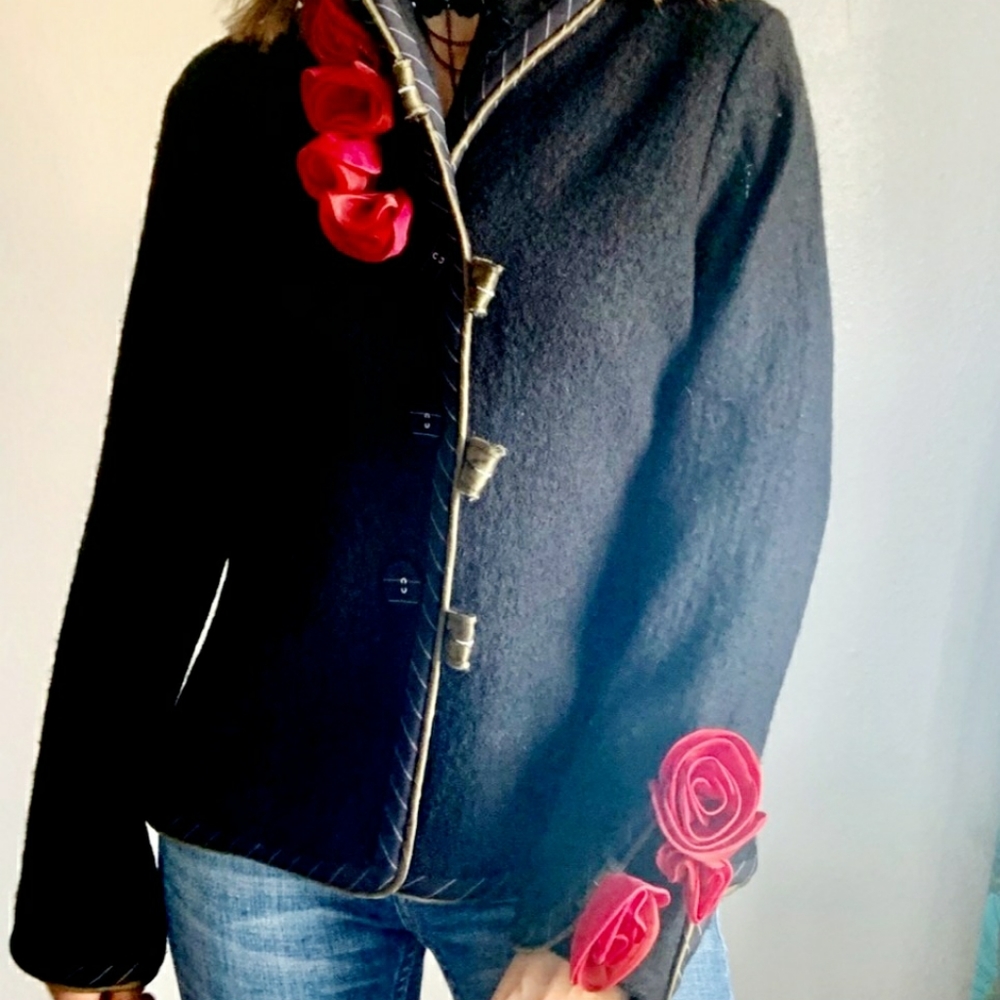 Fashion ART Rose & Leaf Wool Jacket Art2Wear - Picture 5 of 15